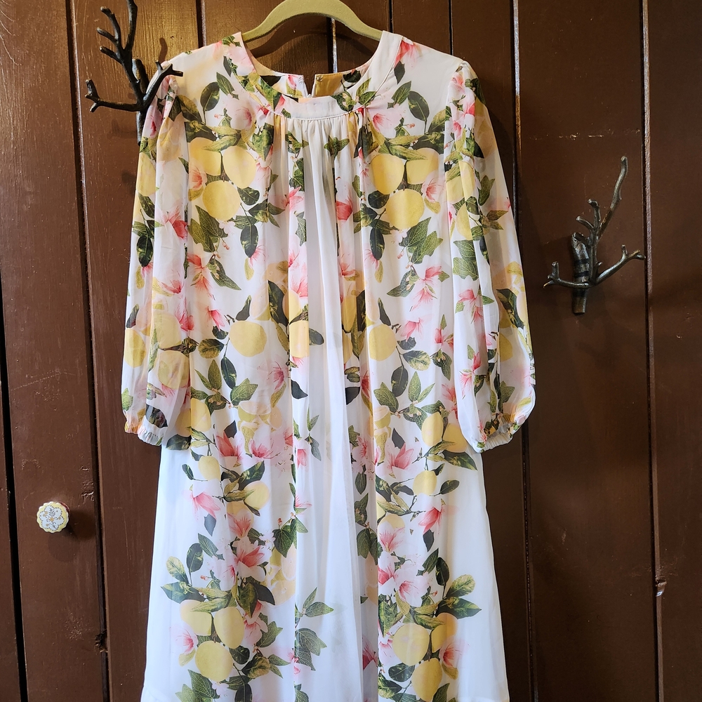 Floral Lemon Print White Maxi Dress